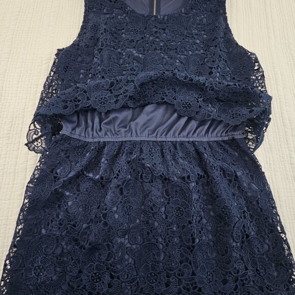J Gee Tiered Eyelet Lace Dress Women’s XL Navy Blue Sleeveless Lined EUC VTG - Picture 5 of 14